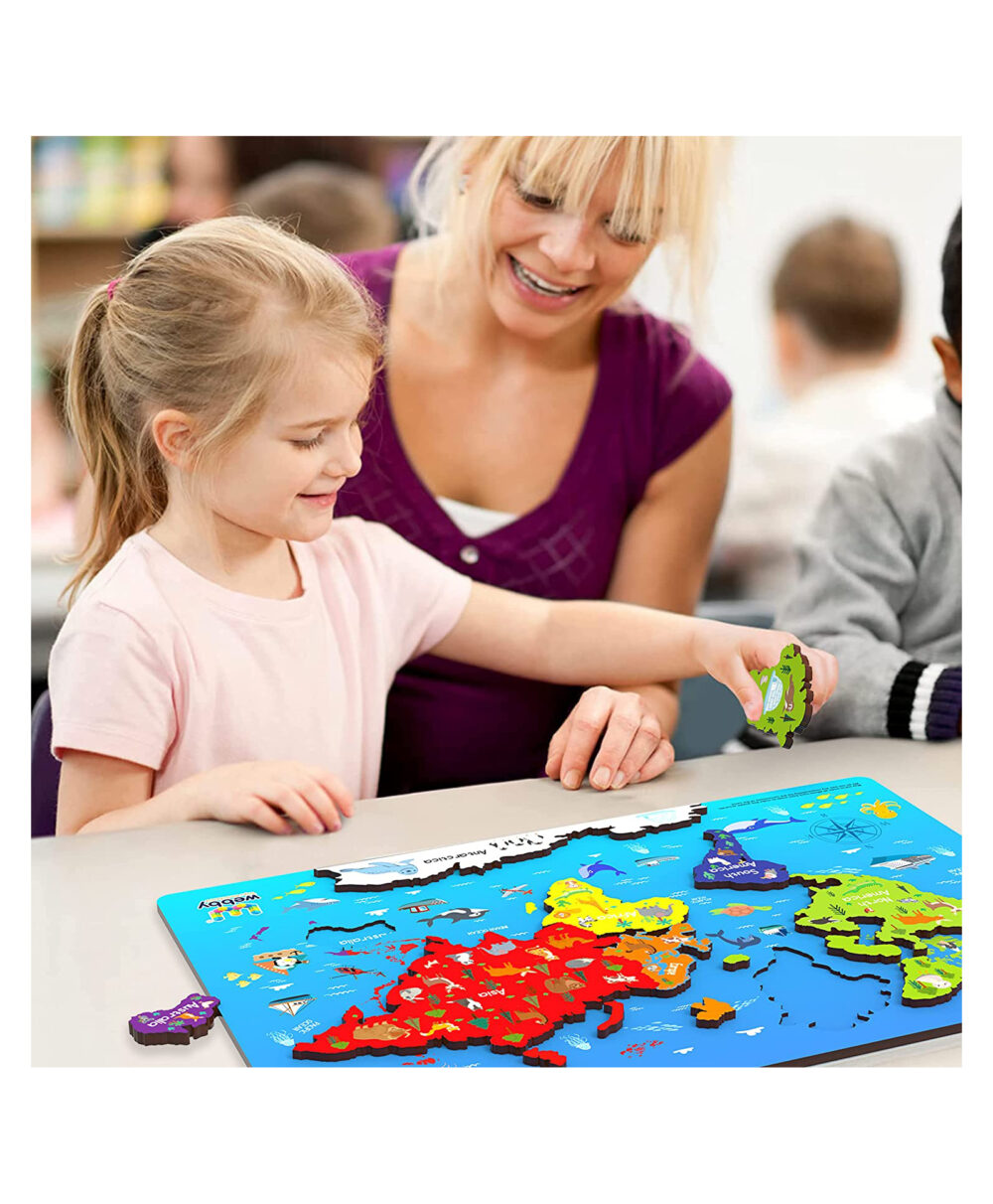 World Continents Map Wooden Puzzle Board - Image 5
